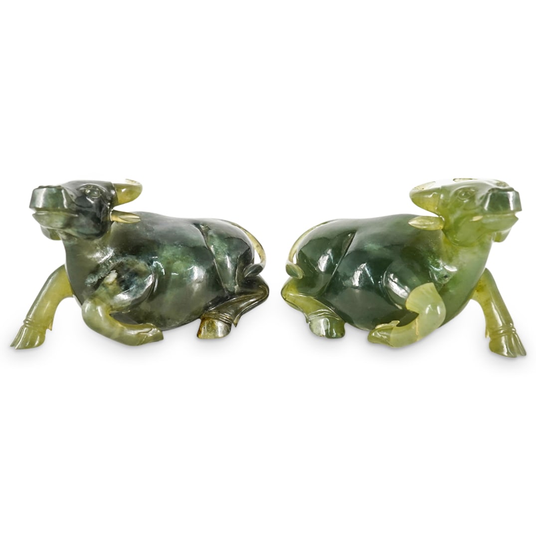 Pair Of Antique Chinese Carved Jade Water Buffalo (1 of 6)