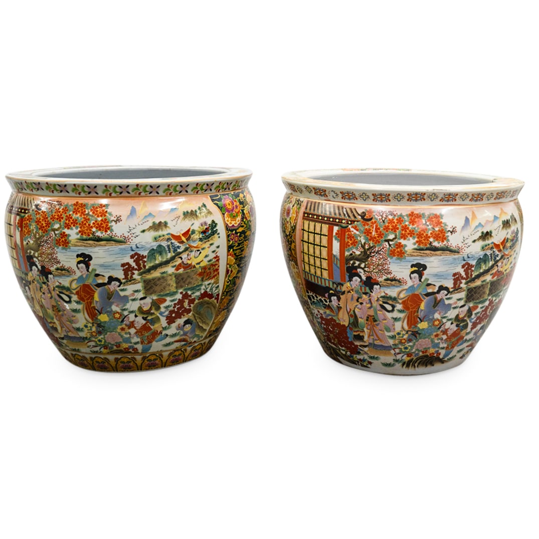 Pair Of Large Chinese Porcelain Fish Bowls (1 of 7)