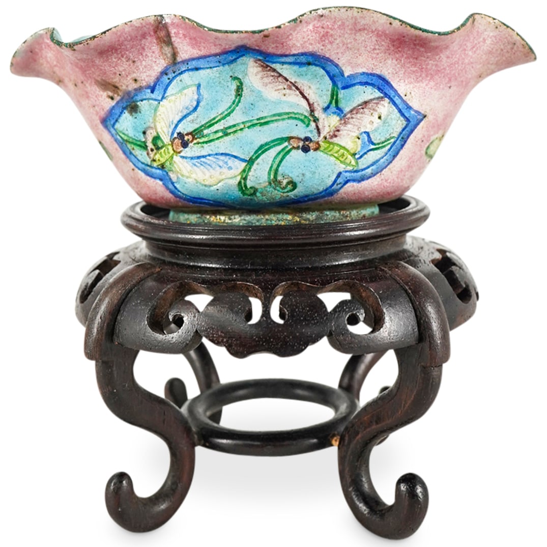 Antique Chinese Enameled Bronze Lotus Libation Cup (1 of 6)