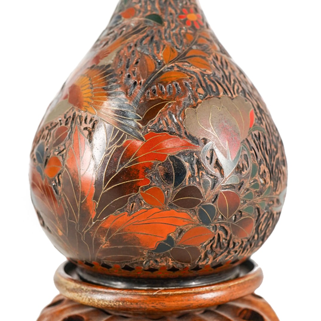Antique 19th Cent. Japanese Jiki- Shippo Tree Bark Cloisonne Porcelain Vase (1 of 3)