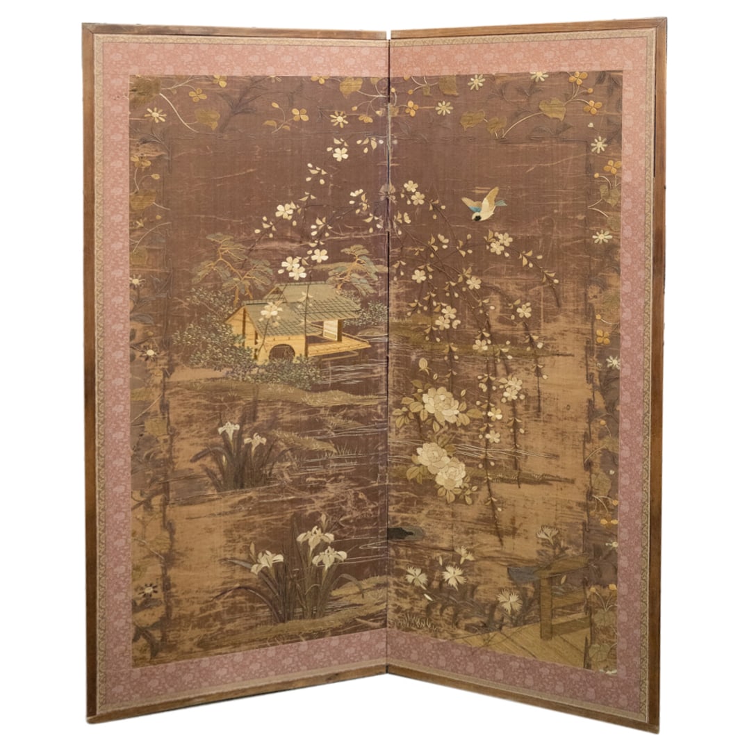 Antique Japanese Two Panel Waterside House Screen (1 of 4)