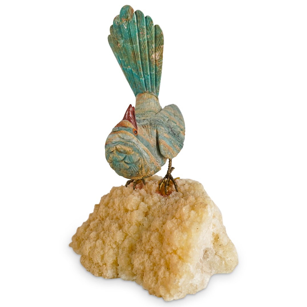 Fine Gemstone Carved Canary Bird Sculpture (1 of 5)