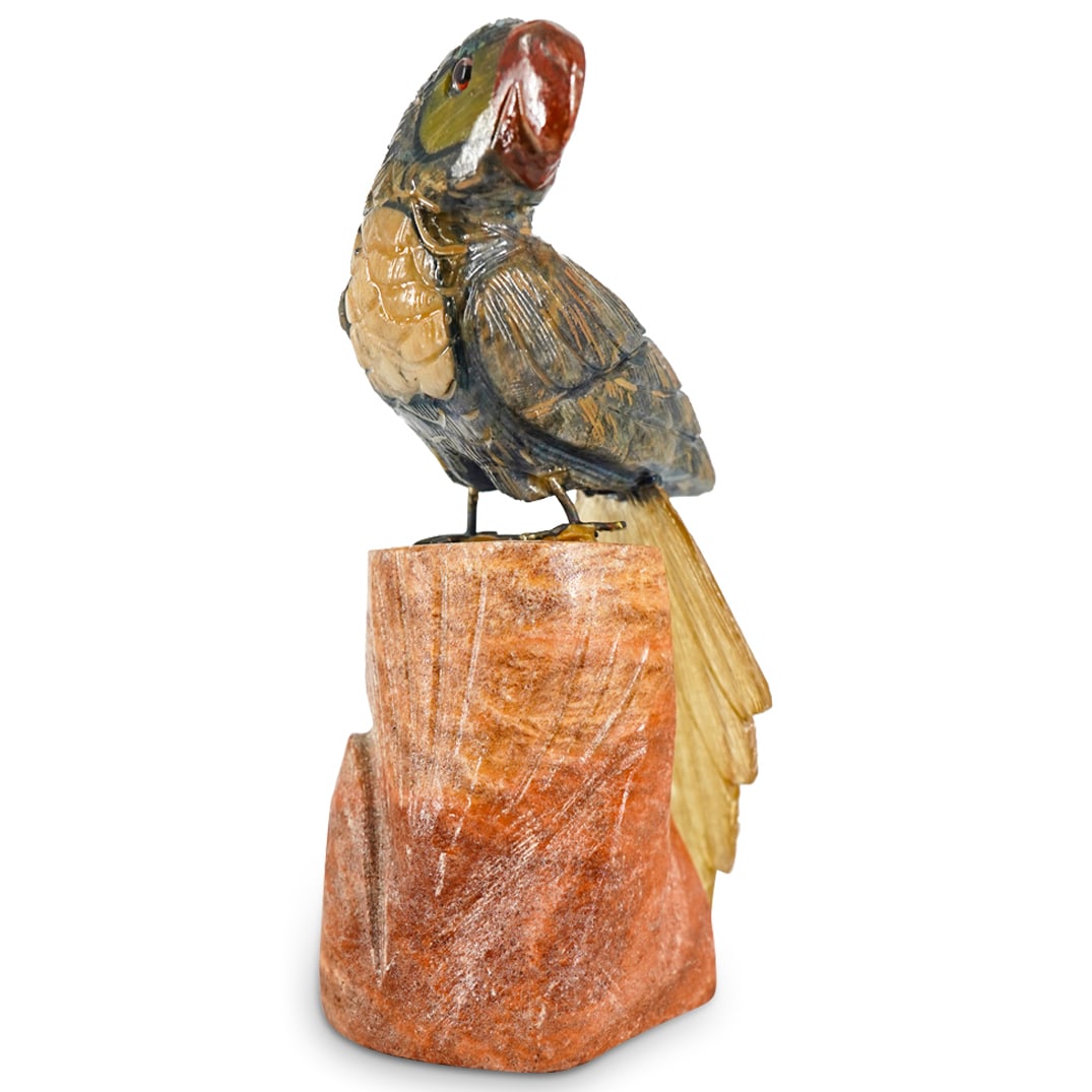 Fine Gemstone Carved Parrot Bird Sculpture (1 of 4)