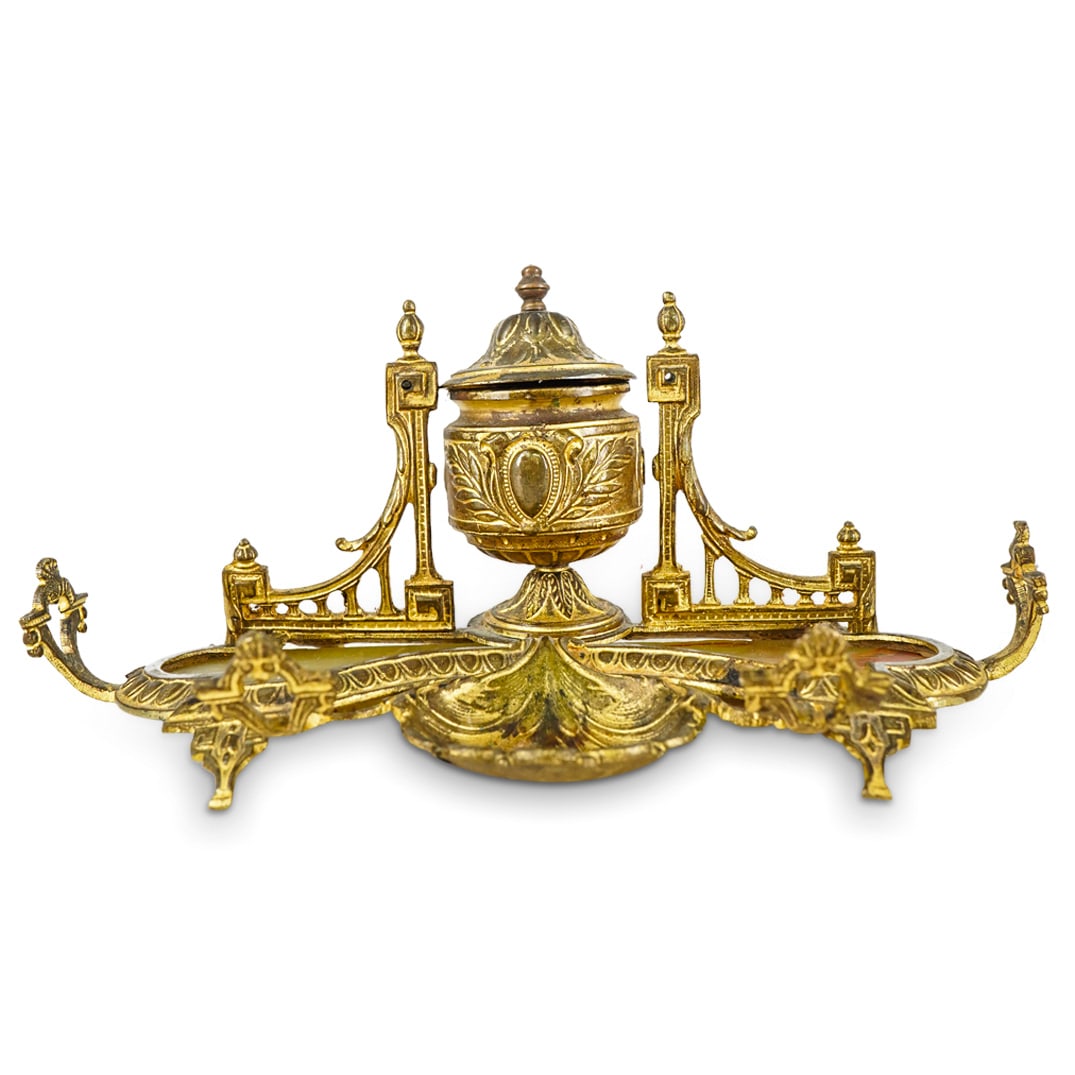 1920's Antique Austrian Gilt Bronze & Onyx Desk Pen Tray (1 of 5)
