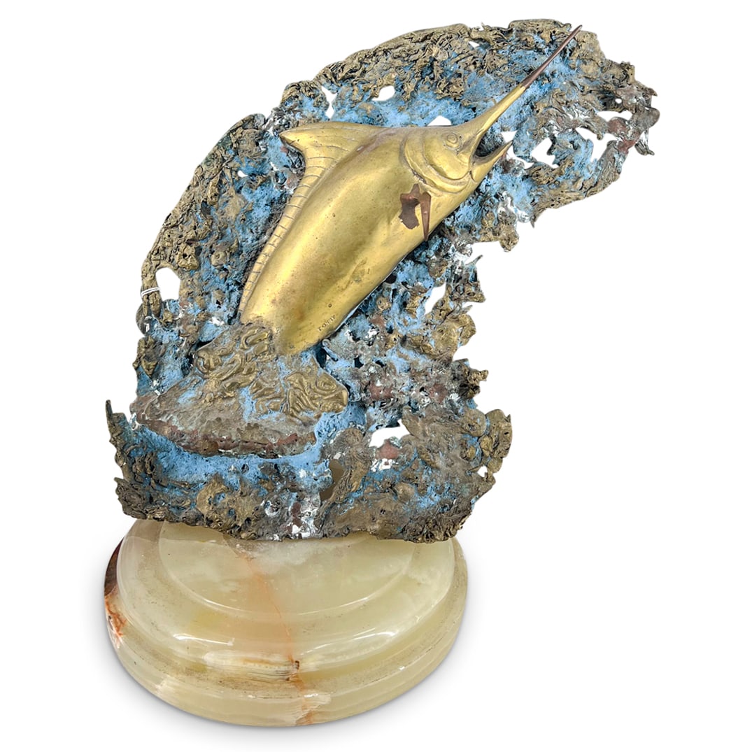 Vintage Signed "Tony" Large Brass Swordfish Sculpture (1 of 4)