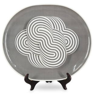 Limited Natale Sapone For Rosenthal High Relief Porcelain Plate: DESCRIPTION: Vintage limited edition "Jahresteller 1972" porcelain plate by Natale Sapone for Rosenthal featuring striped, raised and tiered design at center. Marked and numbered "257/3000" on undersi