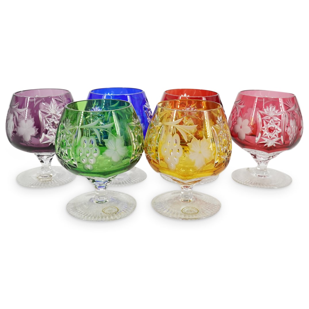 (6 Pc) Bohemia Cut Crystal Brandy/Cognac Glasses Set (1 of 4)
