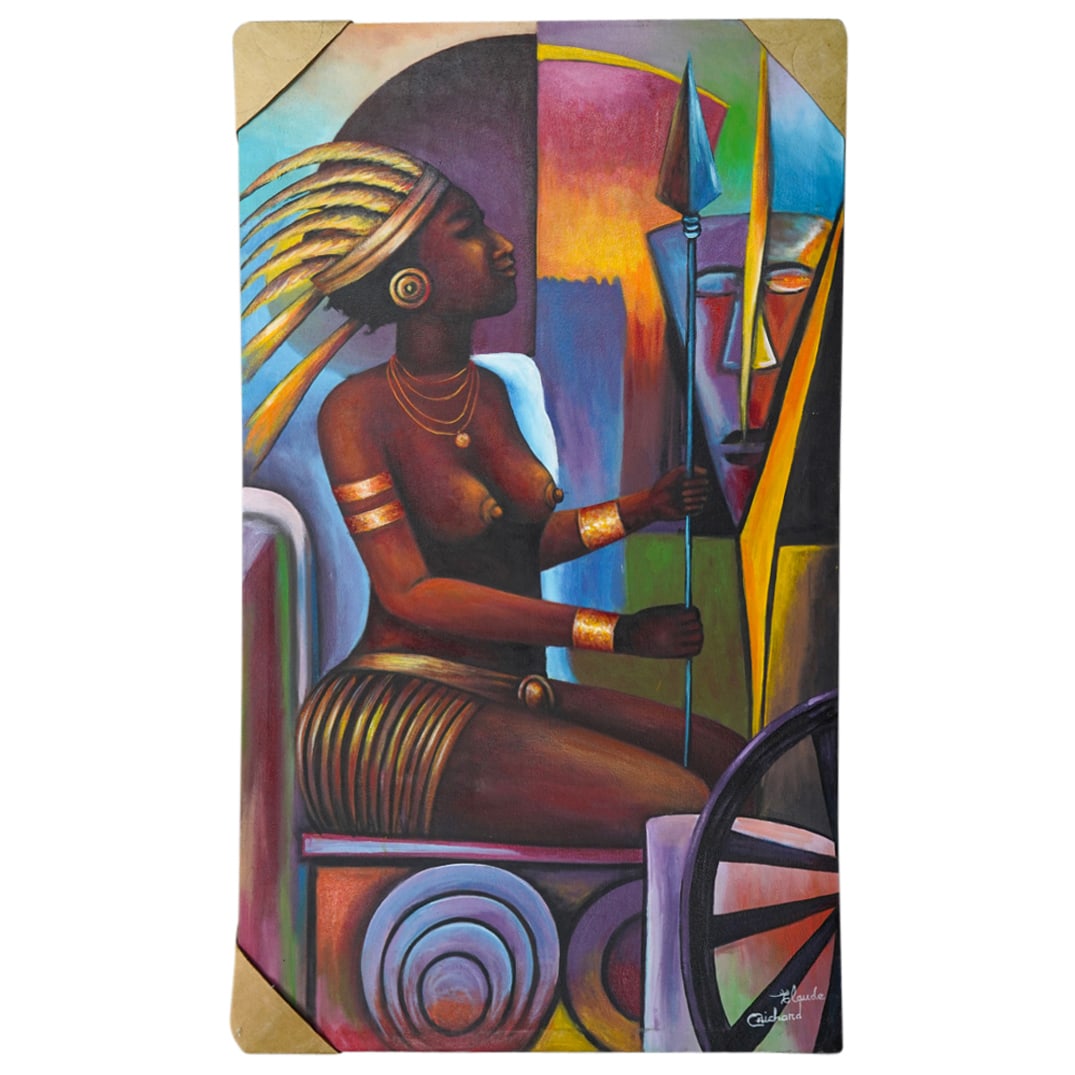 Claude Richard (Haitian, 20th Cent.) Oil Painting On Canvas: DESCRIPTION: Claude Richard (Haitian, 20th Cent.) Oil Painting On Canvas depicting a tribal female portrait. Signed on the lower right bottom corner. CIRCA: 20th Century ORIGIN: Haiti DIMENSIONS: H: 3