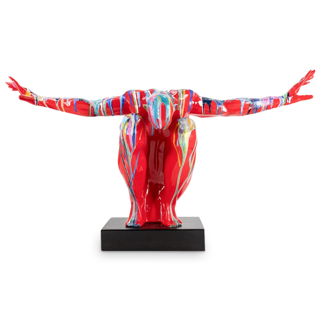 Large Graffiti Mixed Media Crouching Man Statue (1 of 6)