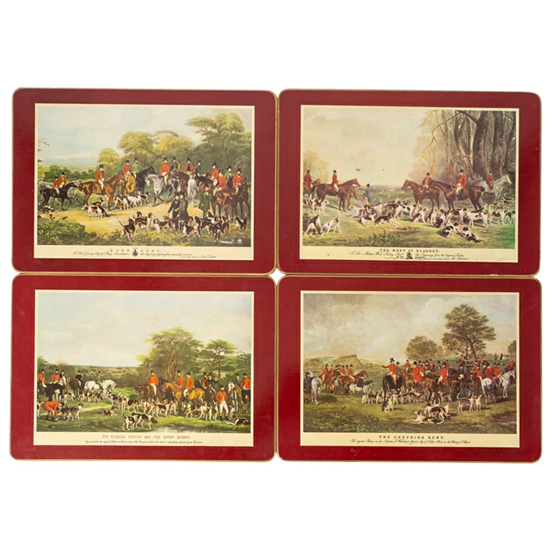 (4 Pc) English Set Of Four "Fox Hunting" Themed Placemats. (1 of 8)