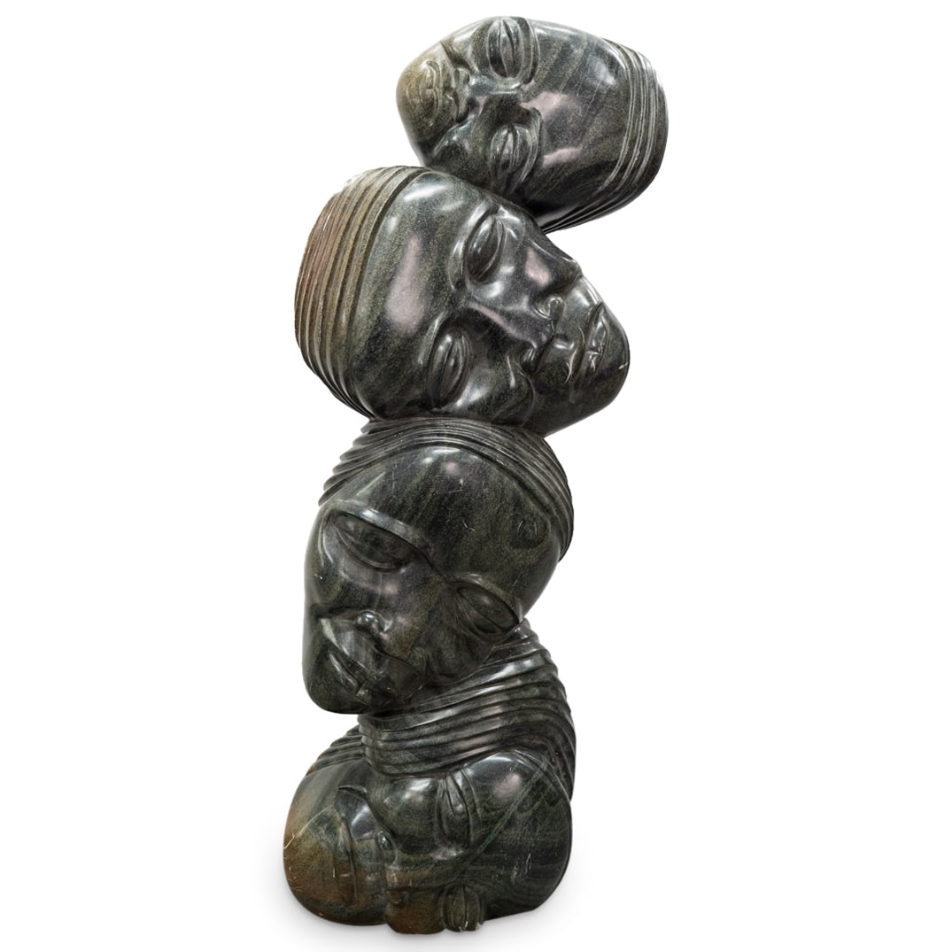 Signed Amos Switirwa Large Soapstone Faces (1 of 6)