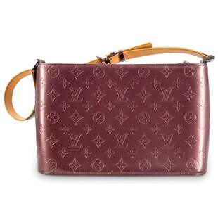 Louis Vuitton Burgundy Monogram Mat Alston Bag: DESCRIPTION: Louis Vuitton burgundy vernis leather mat Alston bag featuring monogram pattern, adjustable strap, zip closure, two interior compartment and one exterior pocket with magnetic closure. Mar