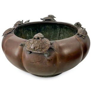 Large Antique Japanese Meiji Bronze Lobed Turtle Jardiniere: DESCRIPTION: Antique Meiji era bronze jardiniere crafted as a lobed bowl adorned with nine textured and highly realistic turtles perched near the rim. 22-454 CIRCA: 19th Century ORIGIN: Japan