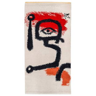 Paul Klee "Der Paukenspieler" Wool Rug Tapestry: DESCRIPTION: Der Paukenspieler wool rug tapestry inspired after Paul Klee (German, born Switzerland, 1879â€“1940) "Der Paukenspieler" (The Drummer Boy) painting. This is a limited edition rug, nu