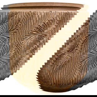 Rare Monumental David Cressey & Robert Maxwell Earthgender Garden Planter: DESCRIPTION: Rare Monumental David Cressey & Robert Maxwell for Earthgender Ceramics planter pot with "Teardrop Sunburst" pattern composed of stoneware. CIRCA: 1960s ORIGIN: USA DIMENSIONS: H: 25" x D