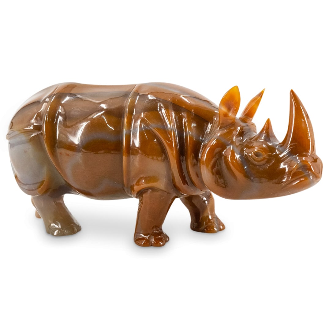 Very Fine Erich Klos (German, 1938 - 2004) Carved Agate Rhinoceros (1 of 5)