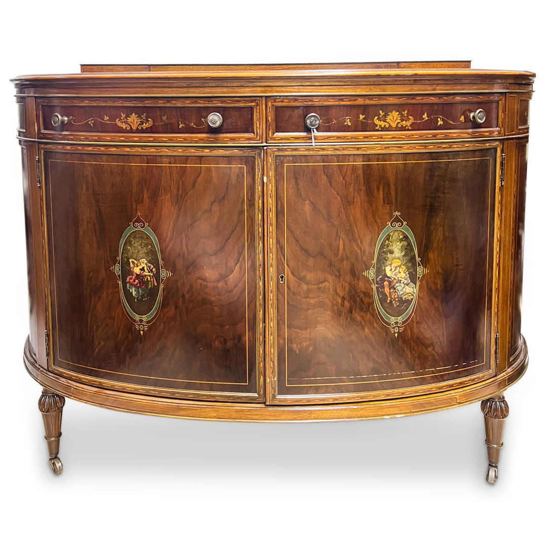 French Style Carved Wood Courting Lovers Buffet Granite Top Cabinet (1 of 7)