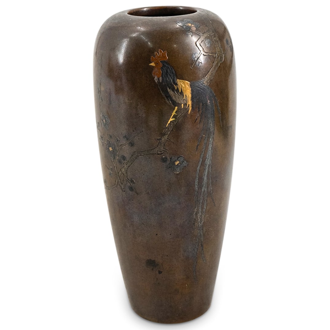Meiji Period Japanese Bronze & Mixed Metal Vase (1 of 3)