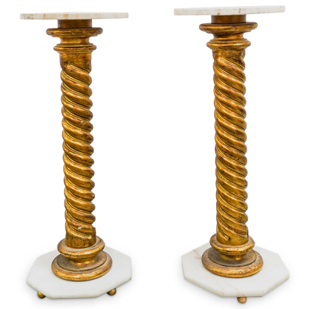 Pair Of Antique Italian Twisted Column Wood And Hard Stone Pedestals (1 of 5)