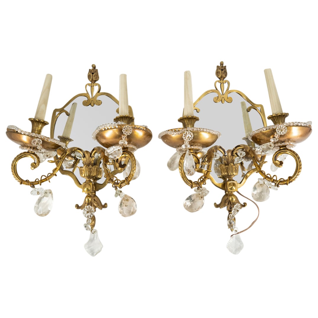 Pair Of French Maison Jansen Mirrored Gilt Bronze Sconces (1 of 7)