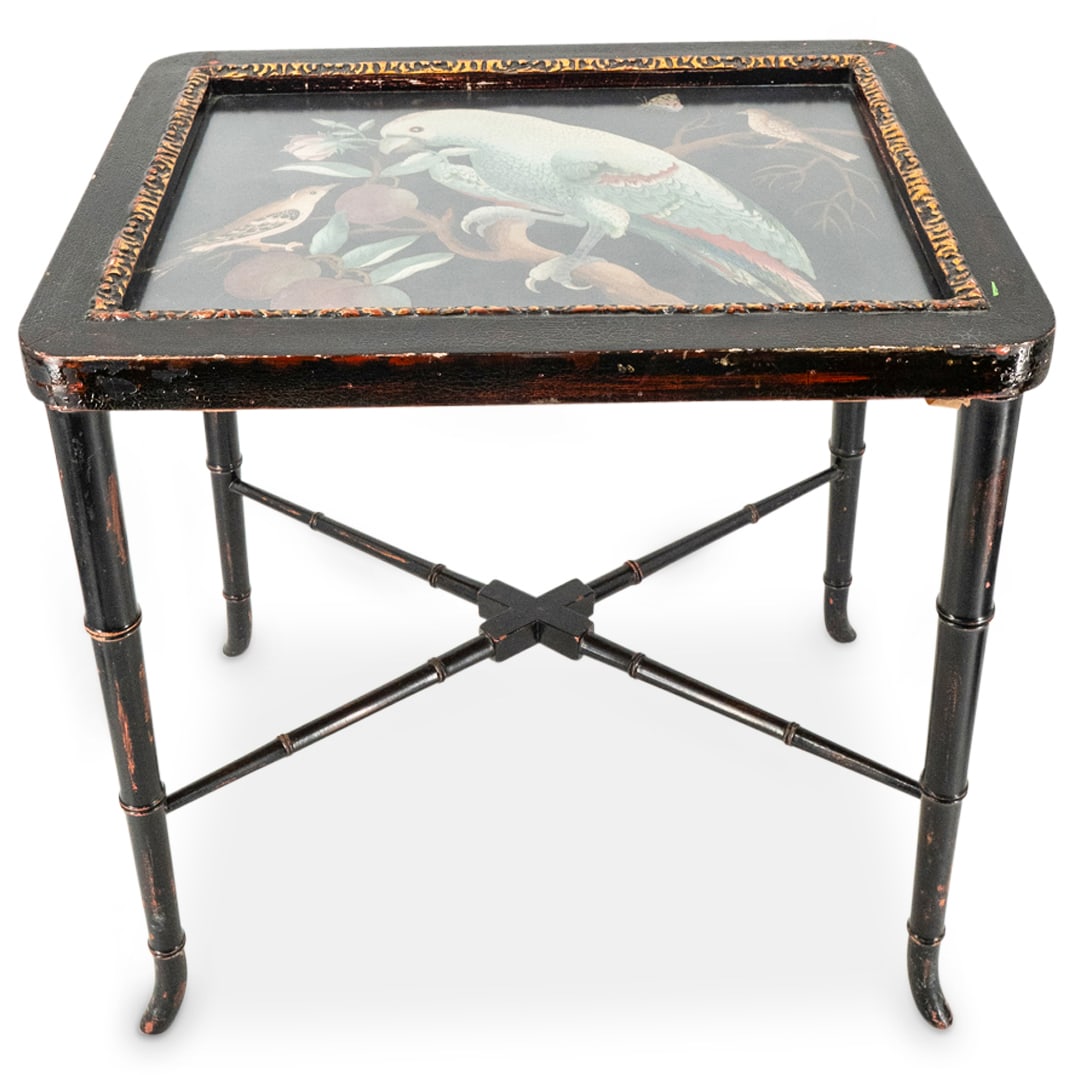 French Painted Ebonized Faux Bamboo Accent Table (1 of 8)