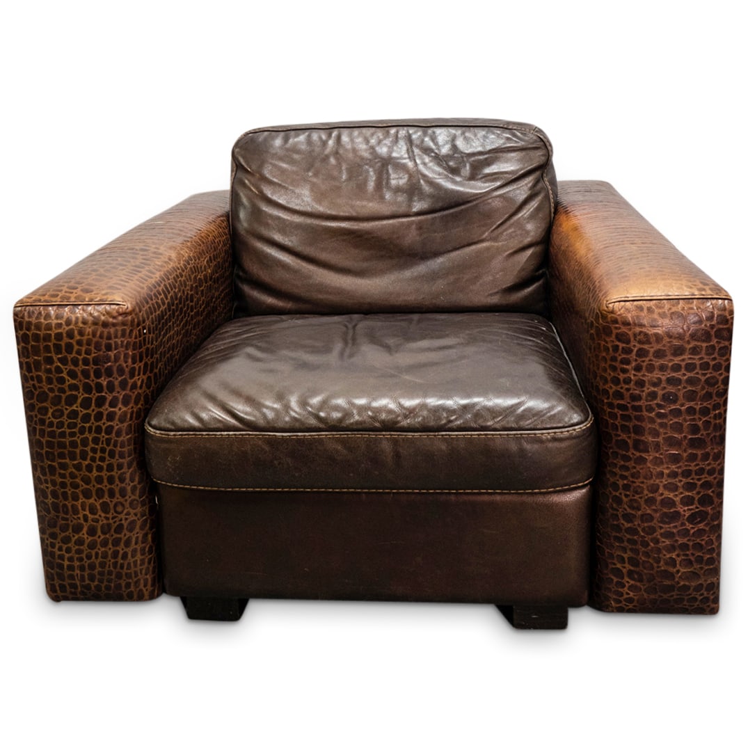 Italian Oversized Faux Crocodile Leather Armchair (1 of 7)