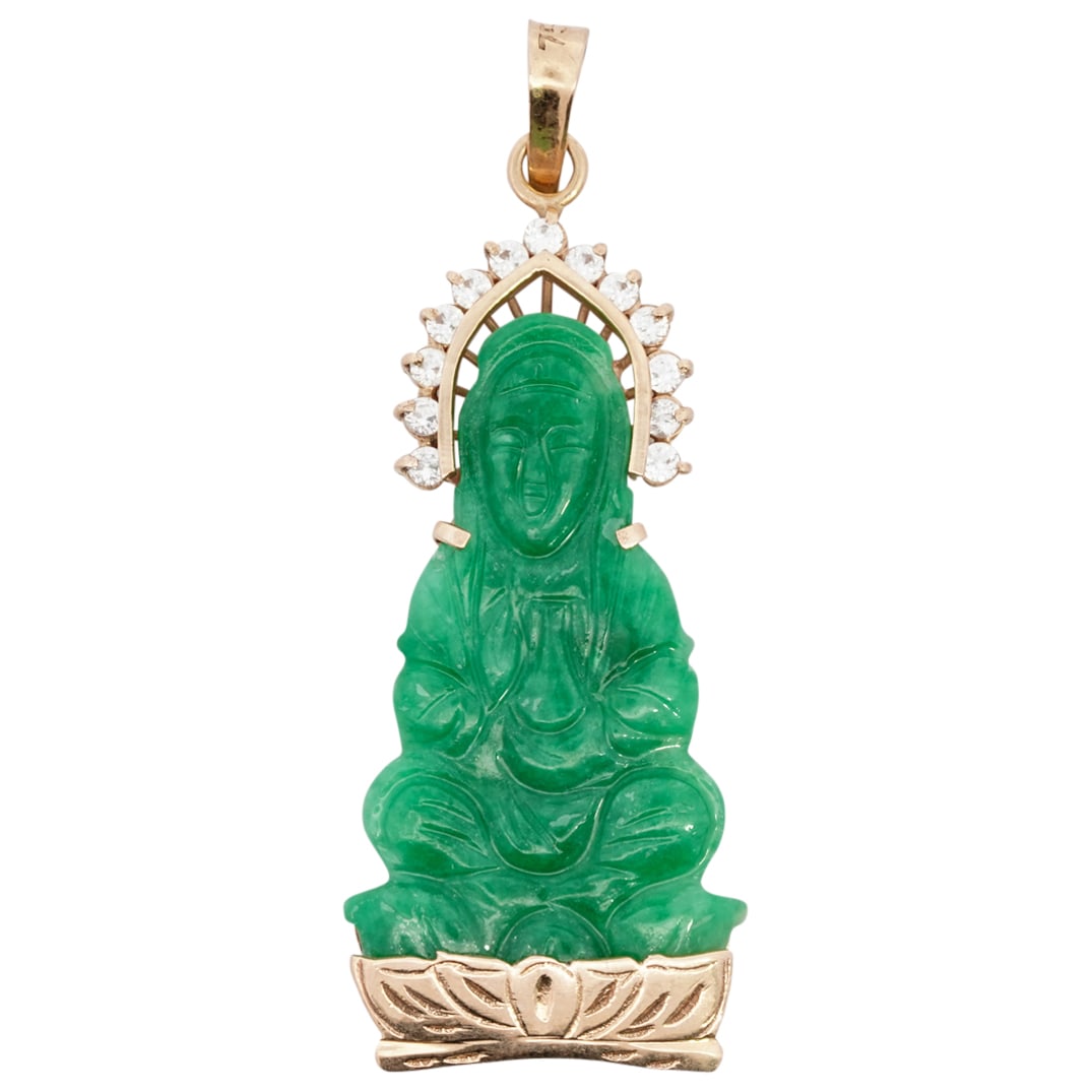 Chinese 18k Gold, Diamond and Jade Guan Yin Pendant (1 of 4)