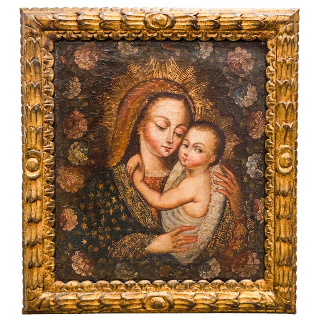 Antique Cuzco School Madonna And Child Oil On Canvas (1 of 4)