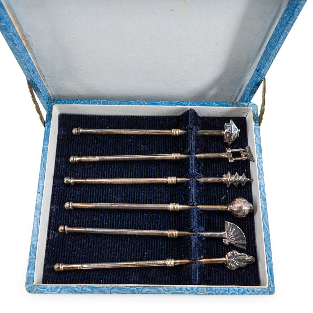 (6Pc) Japanese Silver Swizzle Stick Set (1 of 11)