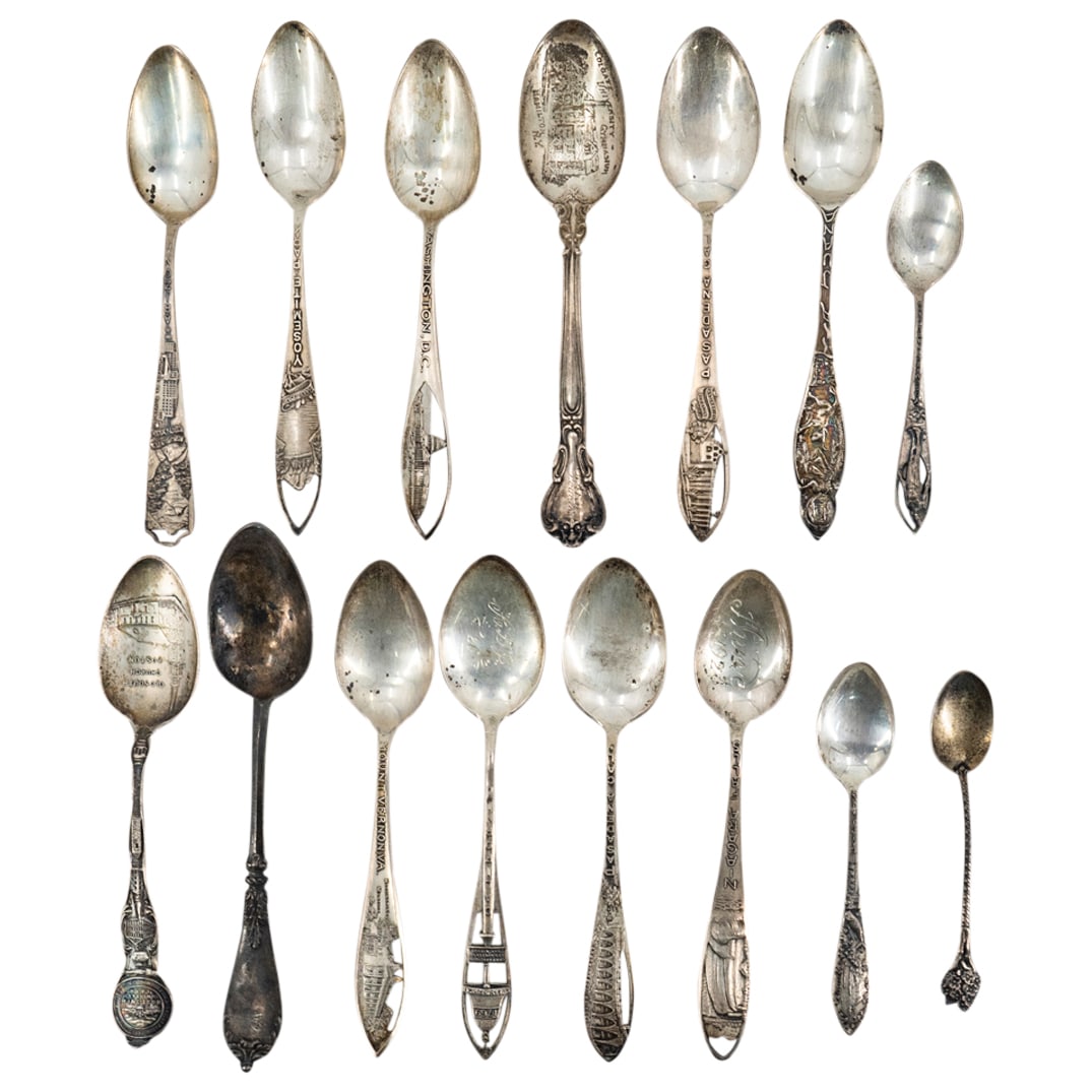 (15Pc) Set of Sterling Silver Souvenir Spoons (1 of 8)