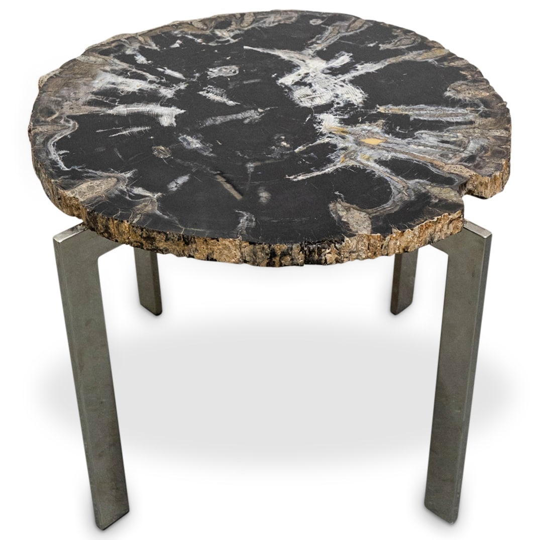 Petrified Wood Accent Table W/ Chrome Metal Base (1 of 4)