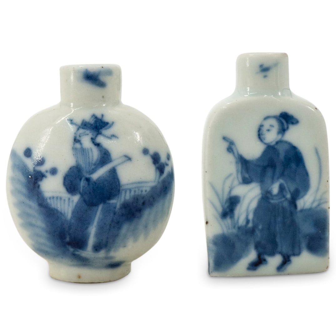 (2 Pc) 19th Cent. Chinese Blue & White Porcelain Snuff Bottles (1 of 6)