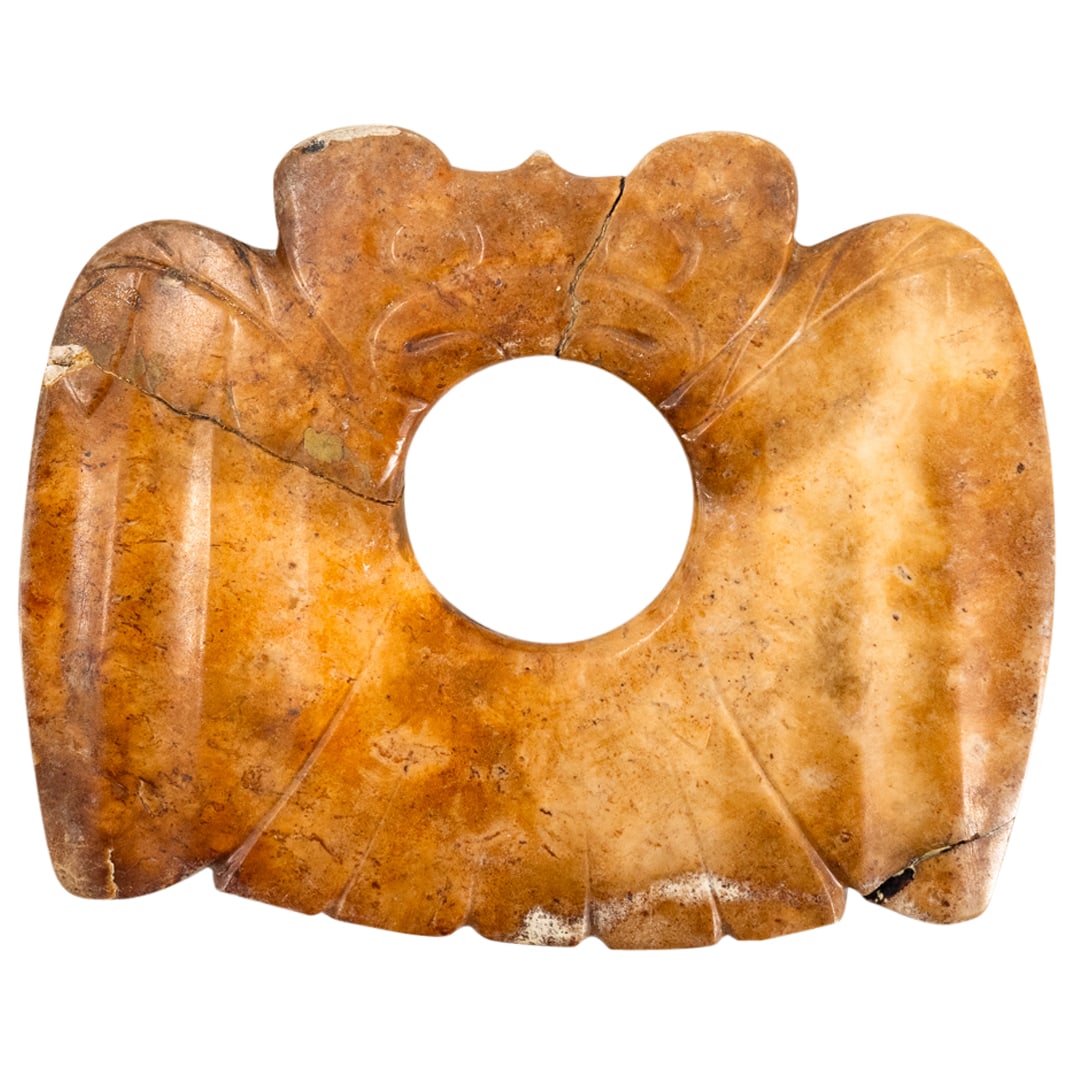 Unusual Chinese Possib. Hongshan Culture Carved Stone Bird Form Bi Disc (1 of 4)