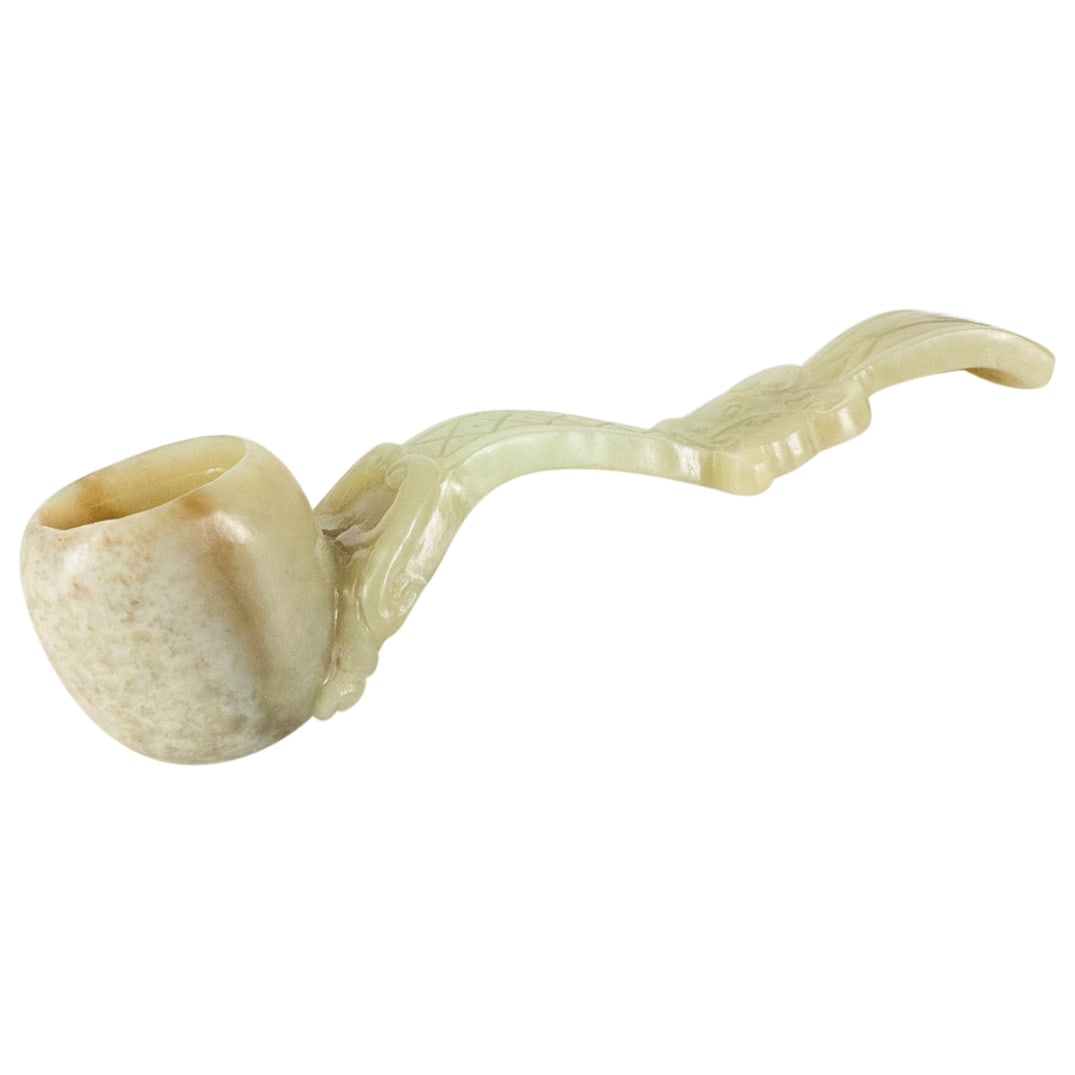 Antique Chinese Carved Jade Ruyi Scepter/Coupe: DESCRIPTION: An antique Chinese hand carved Ruyi scepter/coupe in a light faded green color. CIRCA: Early 20th Cent. ORIGIN: China DIMENSIONS: H:2" L:6.5" D:1.25" CONDITION: Great Condition. Unless ot