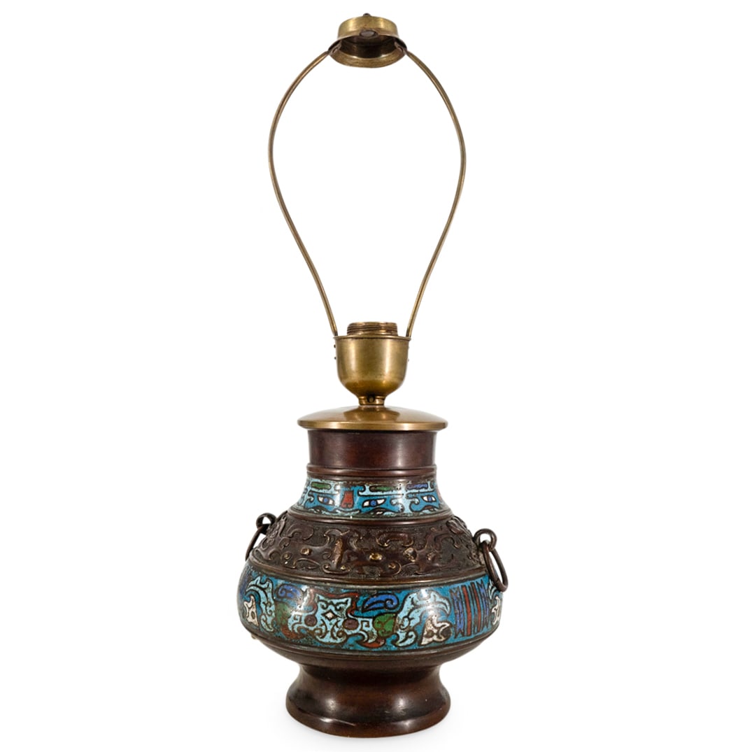 Antique Chinese Archaic Style Cloisonne Vase Lamp (1 of 6)
