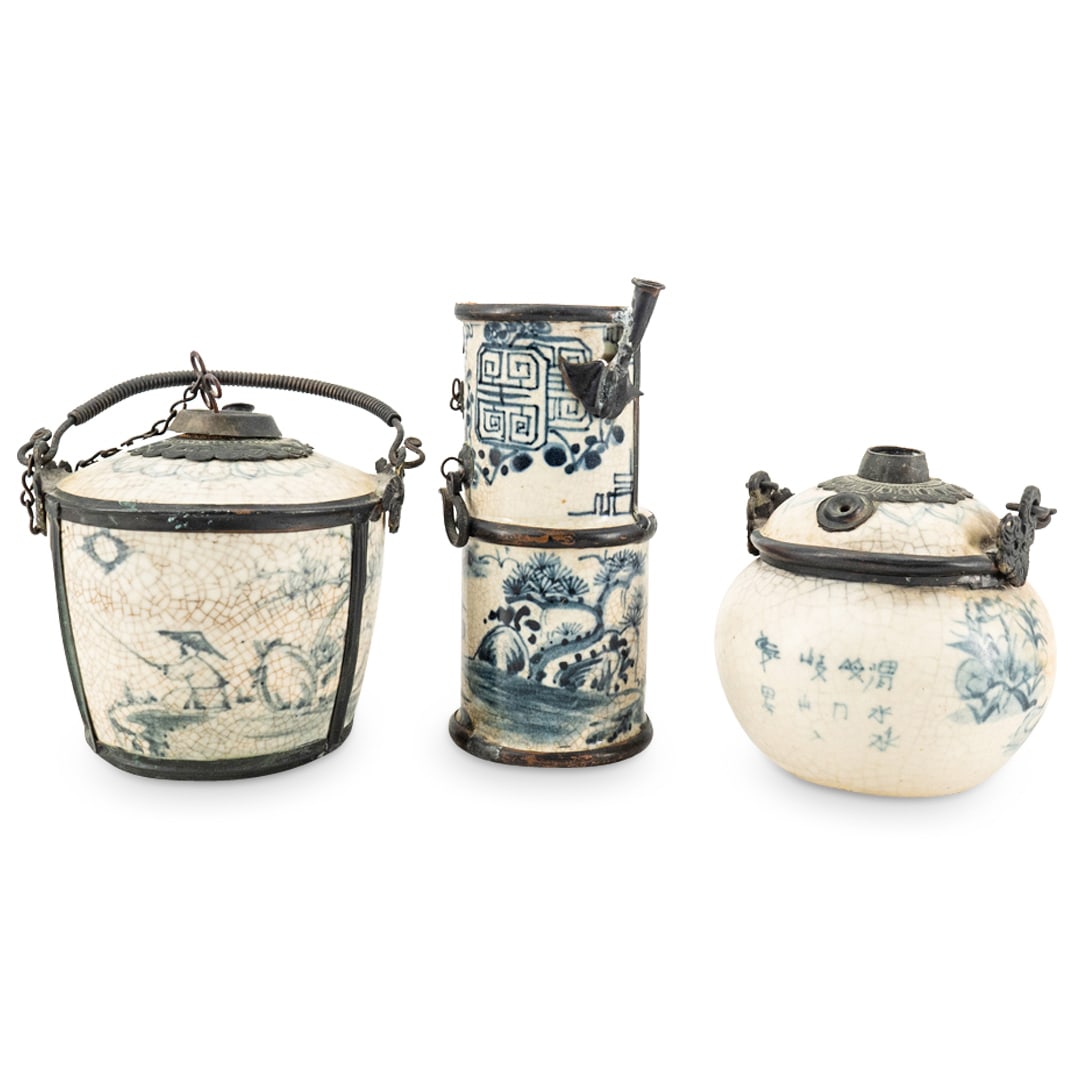 (3 Pc) Antique Chinese Blue And White Porcelain Opium Pipes (1 of 9)