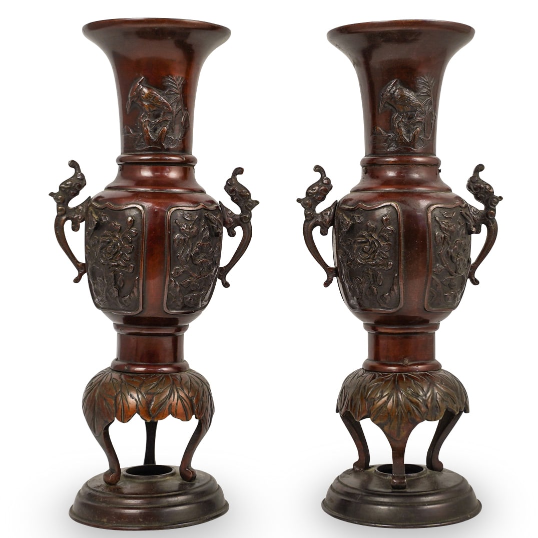 Pair Of Japanese Meiji Bronze Vase (1 of 6)