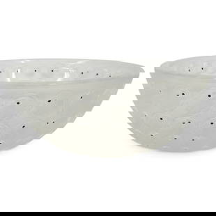 Lalique Crystal "Nemours" Bowl: DESCRIPTION: Lalique crystal "Nemours" bowl featuring a round form and frosted exterior patterned with intaglio flowers. Incised signature at underside: "Lalique, France". CIRCA: 20th Century ORIGIN: