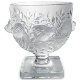 Lalique Crystal "Elizabeth" Vase: DESCRIPTION: Lalique clear & frosted crystal "Elizabeth" vase featuring relief foliage and bird motifs. Marked with "Lalique France" on underside. CIRCA: Late 20th - Early 21st Century ORIGIN: French