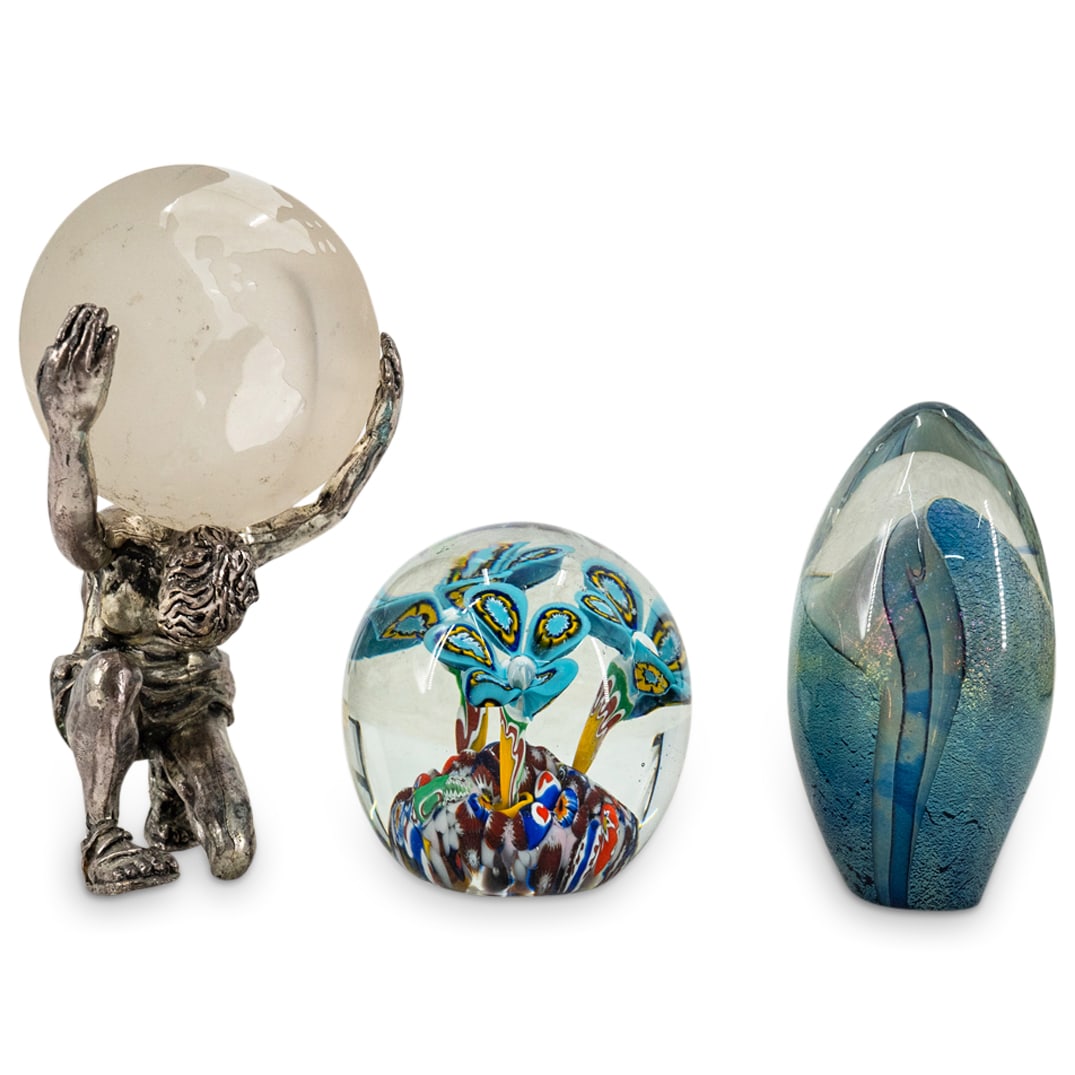 (3 Pc) Art Glass Paperweights (1 of 9)