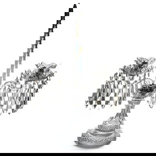 Waterford Crystal Candle Holder Table Candelabra: DESCRIPTION: Waterford Crystal Candle Holding Table Candelabra. Designed with two flanking arms and a central spike crystal motif. Includes original booklet. CIRCA: 20th Century ORIGIN: H: 19 1/2" W: