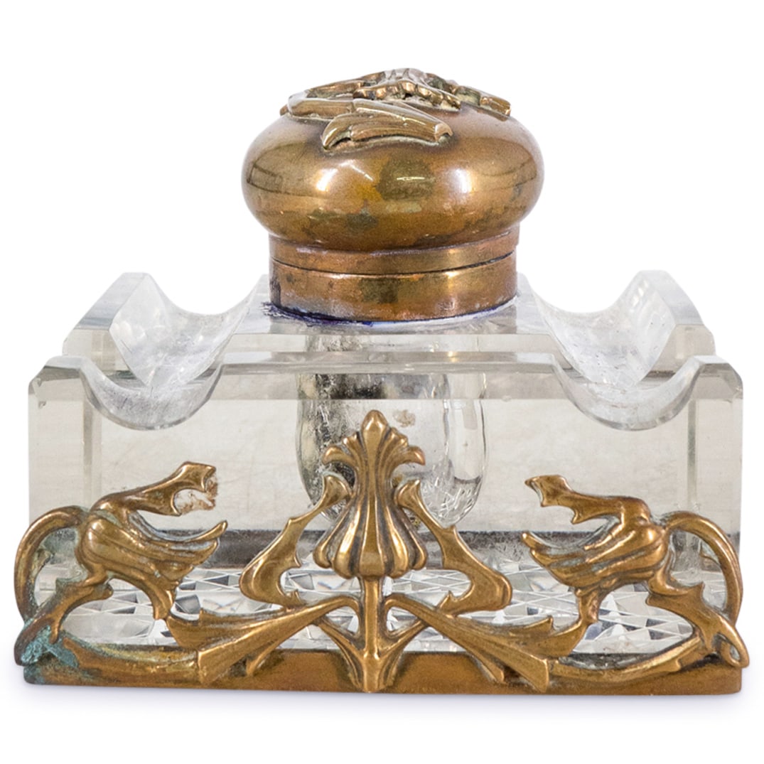Art Nouveau Baccarat Style Crystal And Bronze Inkwell (1 of 5)