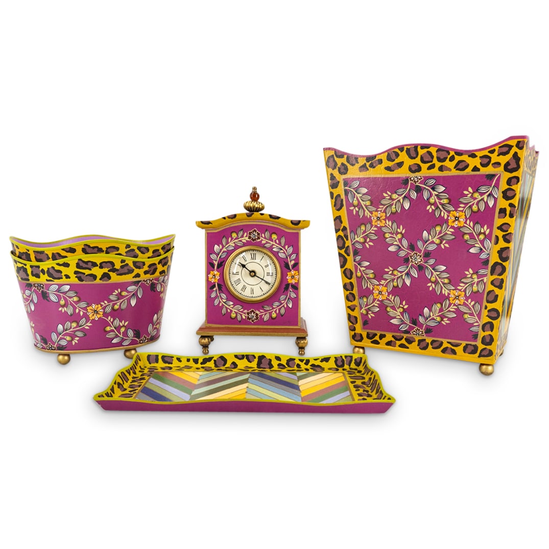 (5 Pc) MacKenzie Childs Clock, Tray, Bins (1 of 11)