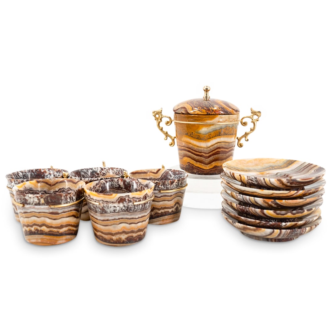 (12 Pc) Antique Onyx Tea Set (1 of 9)