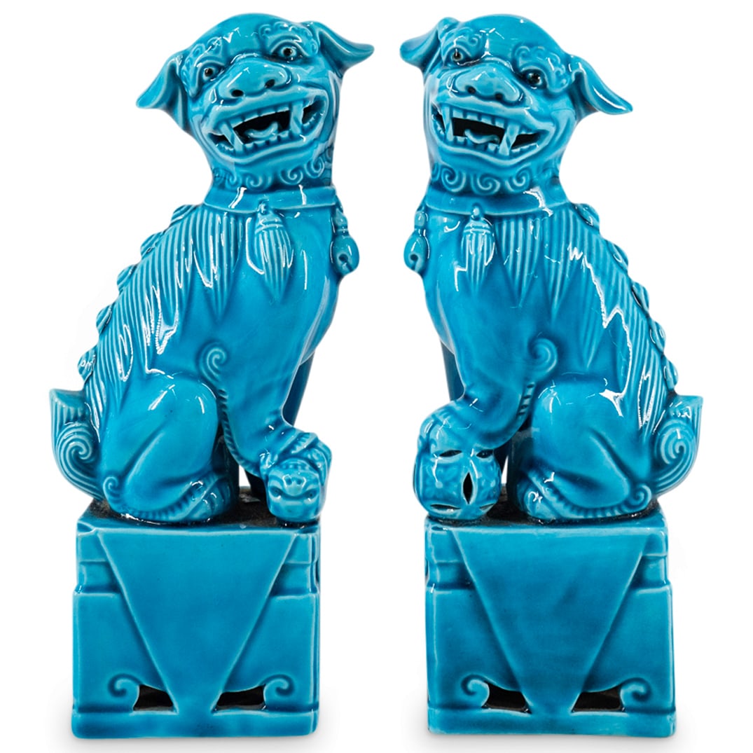 Pair Of Vintage Chinese Blue Glaze Guardian Lions (1 of 6)