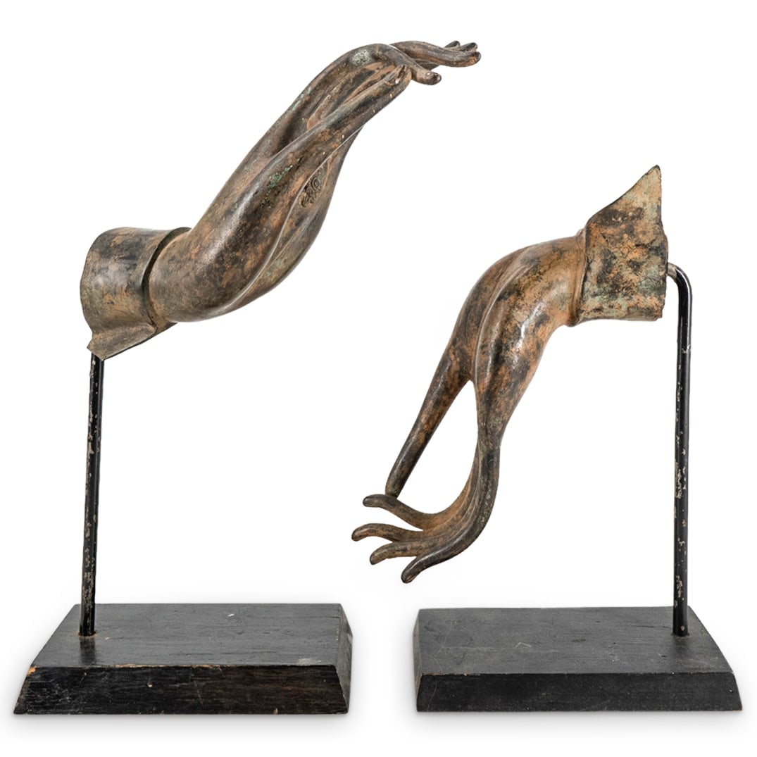 (2 Pc) Mixed Metal Buddhist Hand Sculptures (1 of 4)