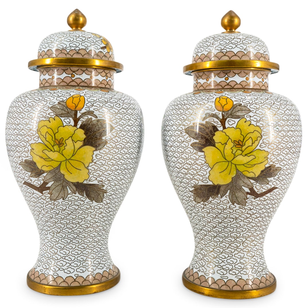 Pair Of Antique Chinese Cloisonne Lidded Urns (1 of 3)