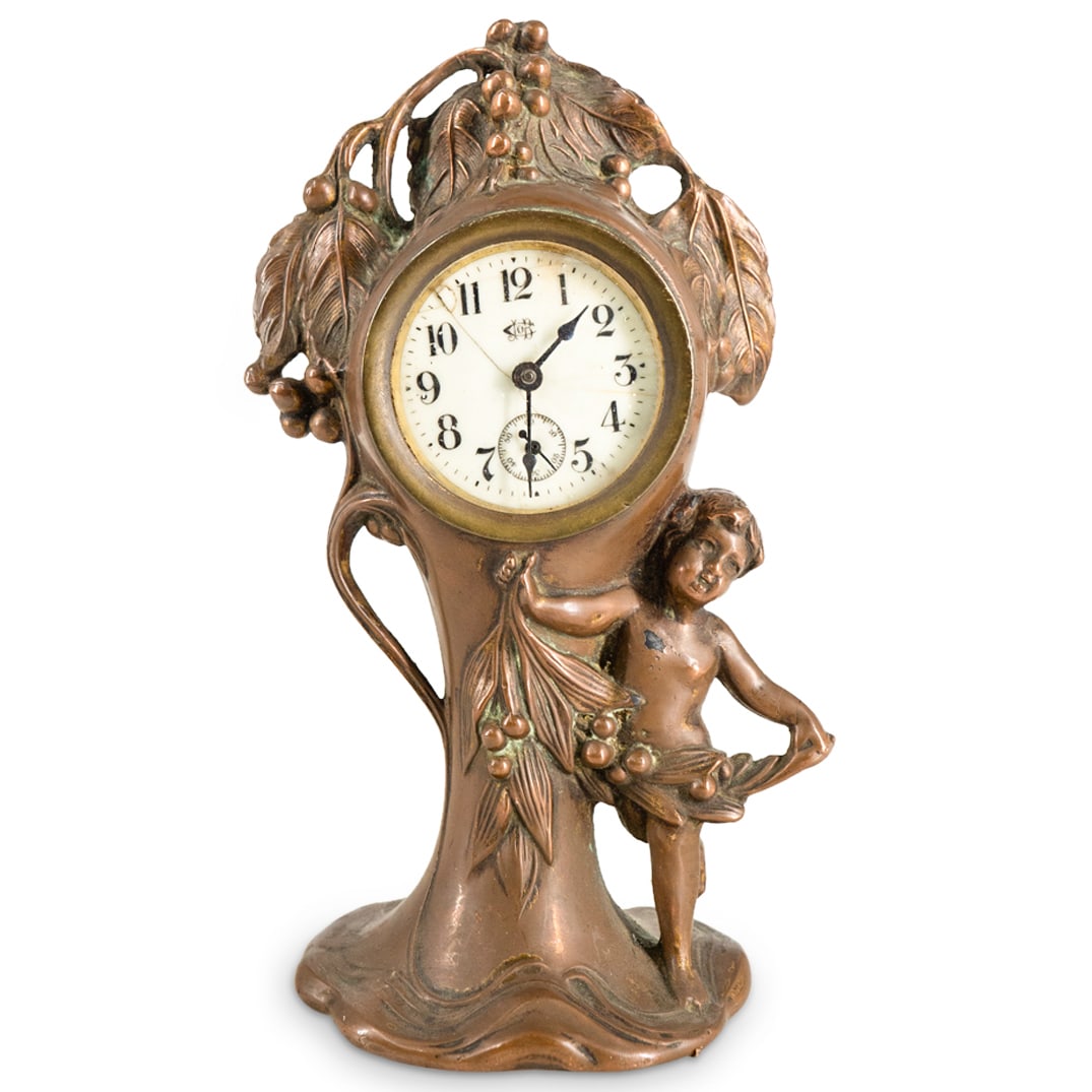 Art Nouveau Jennings Brothers Mixed Metal Desk Clock (1 of 4)