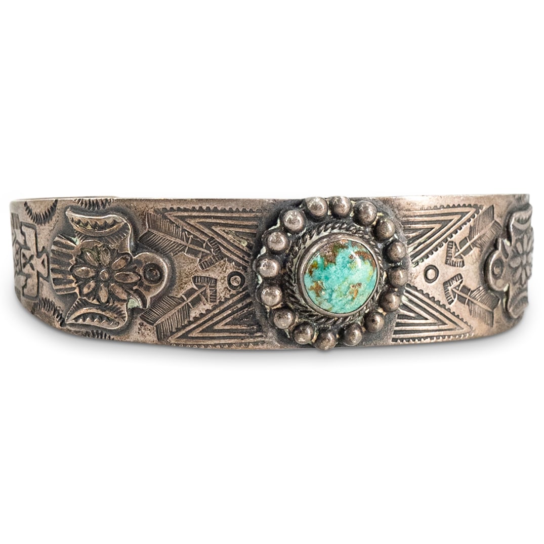 Antique Fred Harvey Era Sterling Silver Turquoise Cuff Bracelet (1 of 3)