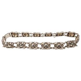 Vintage Danish N.E. From Sterling Silver Choker: DESCRIPTION: Vintage choker by Niels Erik From crafted from several sterling silver floral and foliage laden links. Clasp marked "STERLING DENMARK N.E. FROM". When unclasped and measured from one clas